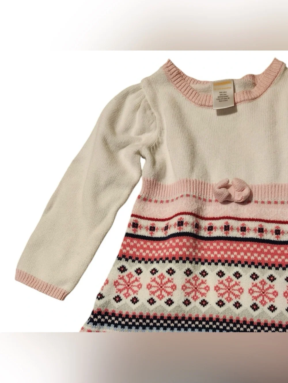 Gymboree Cream and Pink Fair Isle Knit Dress with Bow